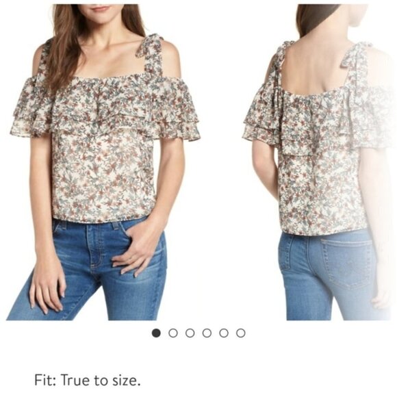 Rebecca Minkoff Floral Ruffle Tie Shoulder Jamie Top Size Small - Picture 3 of 7